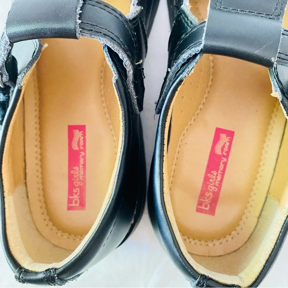 BKs GIRLS Black Shoes Strap Mary Janes Buckle Velcro School Uniform